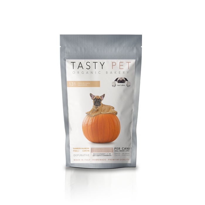 131 Premium Snack Halloween per Cane Adulto e Cucciolo con Gamberi e Salmone - Snack da 80 gr