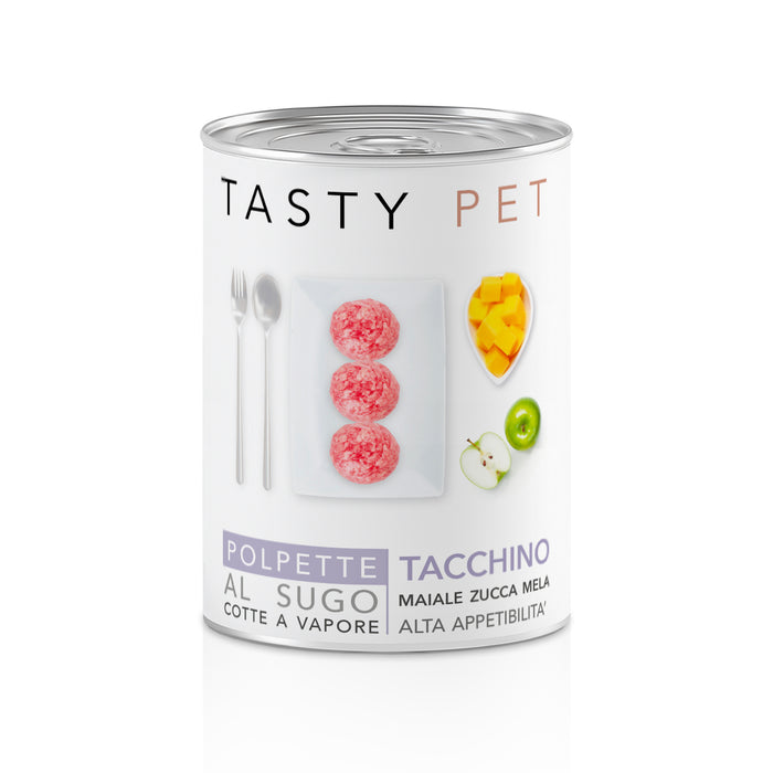 Tasty Pet Confezione di Alimento Completo Umido per Cani - 2602 Polpette al Sugo Tacchino con Mela e Zucca