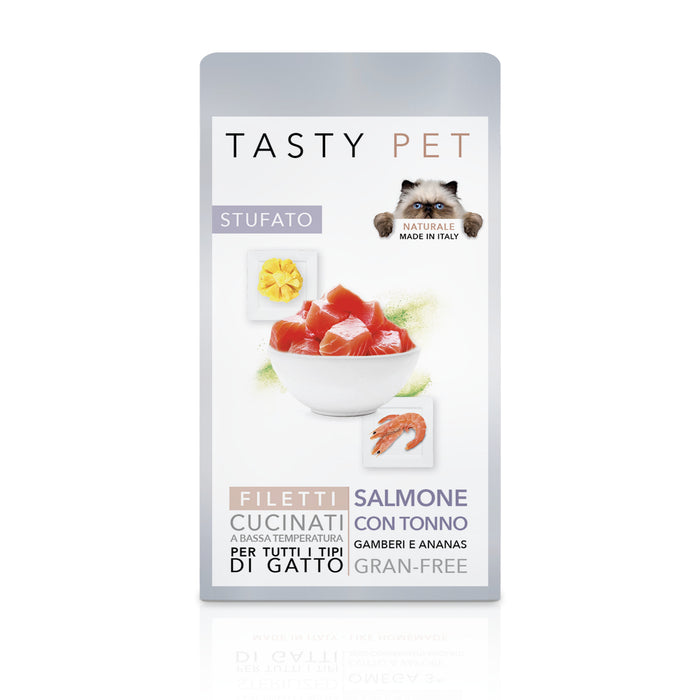Tasty Pet Confezione di Alimento Completo Umido per Gatti - 3202 Stufato con filetti di Pesce