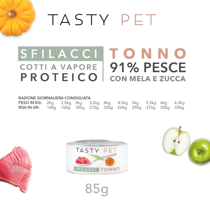 Tasty Pet Confezione di Alimento Completo Umido per Gatti - 5119 Sfilacci di Tonno Mela e Zucca