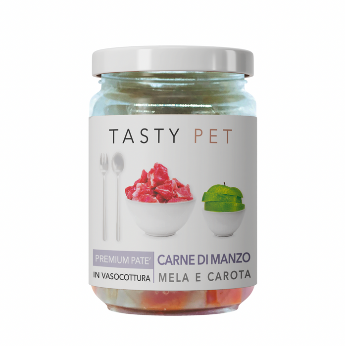 Tasty Pet Confezione di Alimento Completo Umido per Gatti - 4011 Pate' Premium Manzo Mela e Carota