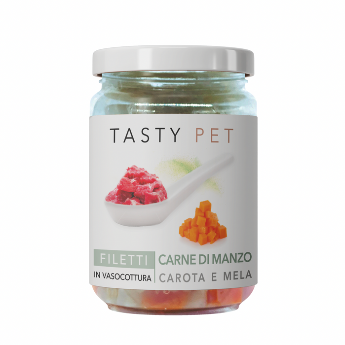 Tasty Pet Confezione di Alimento Completo Umido per Gatti - 3011 Filetti di Manzo Carota e Mela