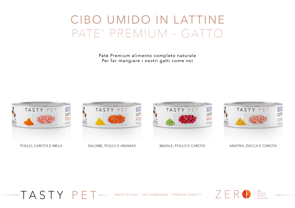 Tasty Pet Confezione di Alimento Completo Umido per Gatti - 5002 Pate' Premium Pesce e Ananas