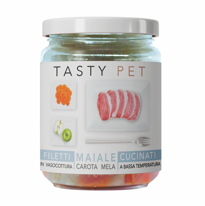 Tasty Pet Confezione di Alimento Completo Umido per Cani - 2012 Filetti di Maiale Carota e Mela